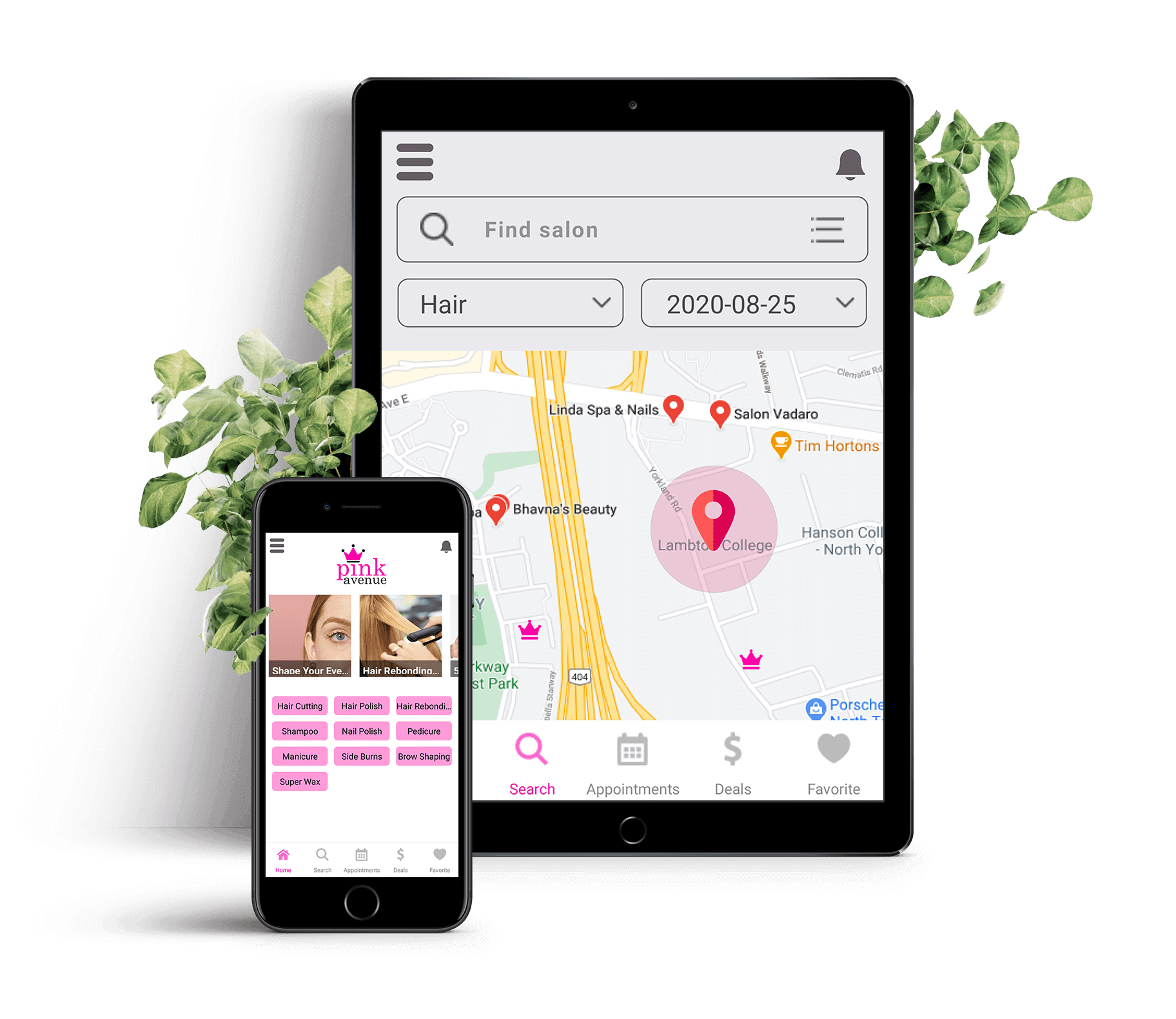 Custom app for Pink Avenue Beauty on an iPhone and iPad