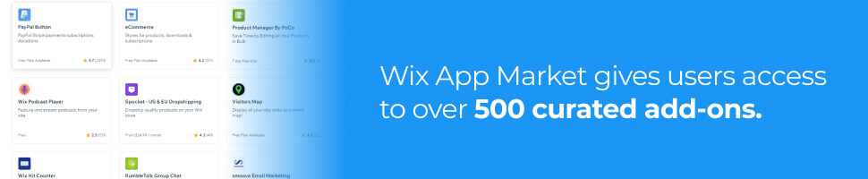 Wix App Market gives users access to over 500 curated add-ons