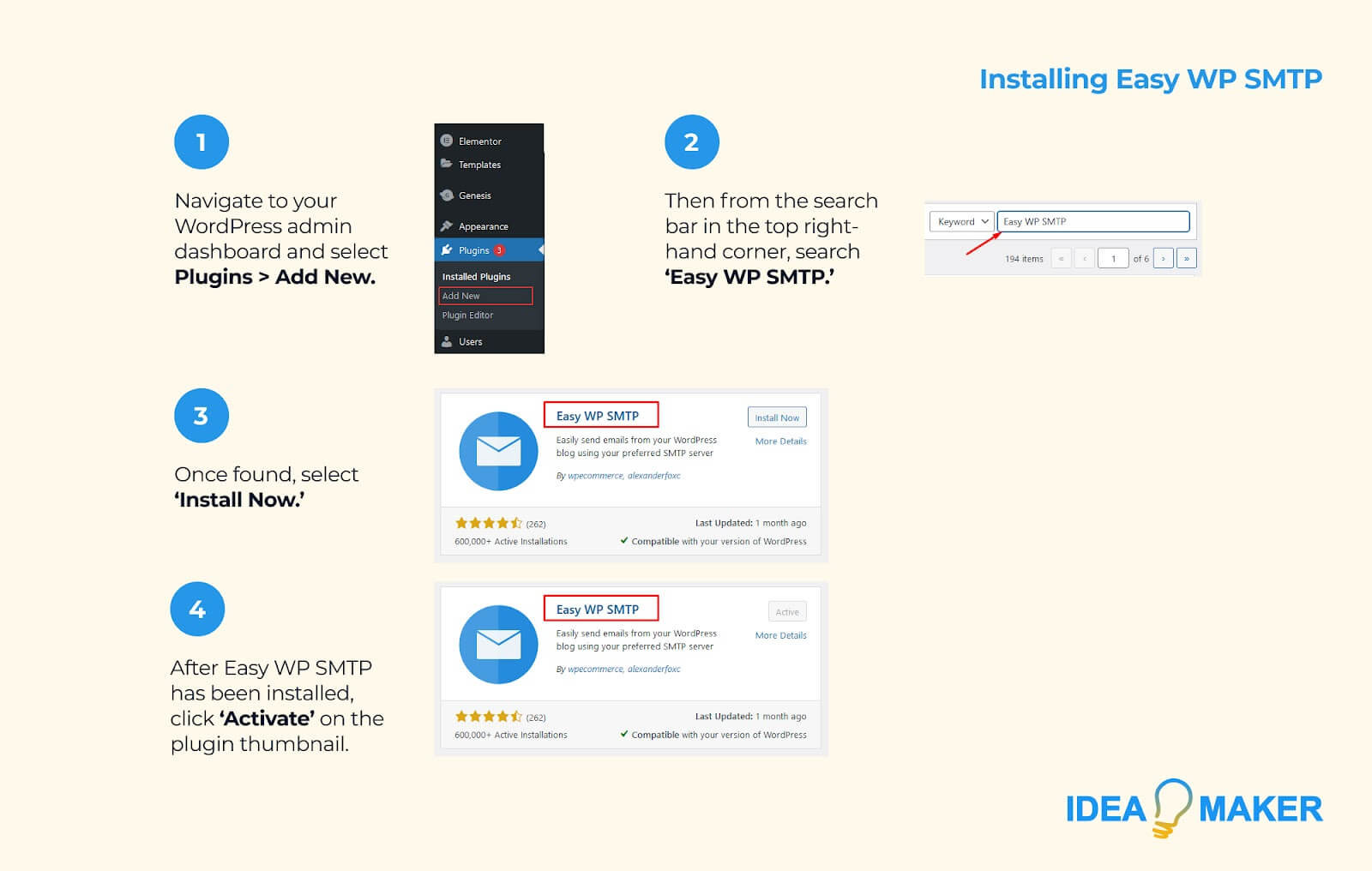 Graphic guide showing how to instal Easy WP SMTP
