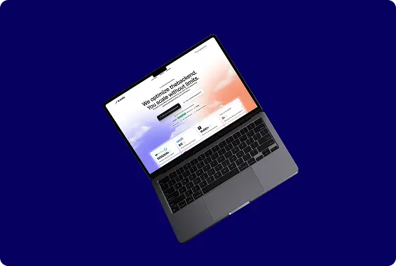 Tilted Laptop In Blue Background